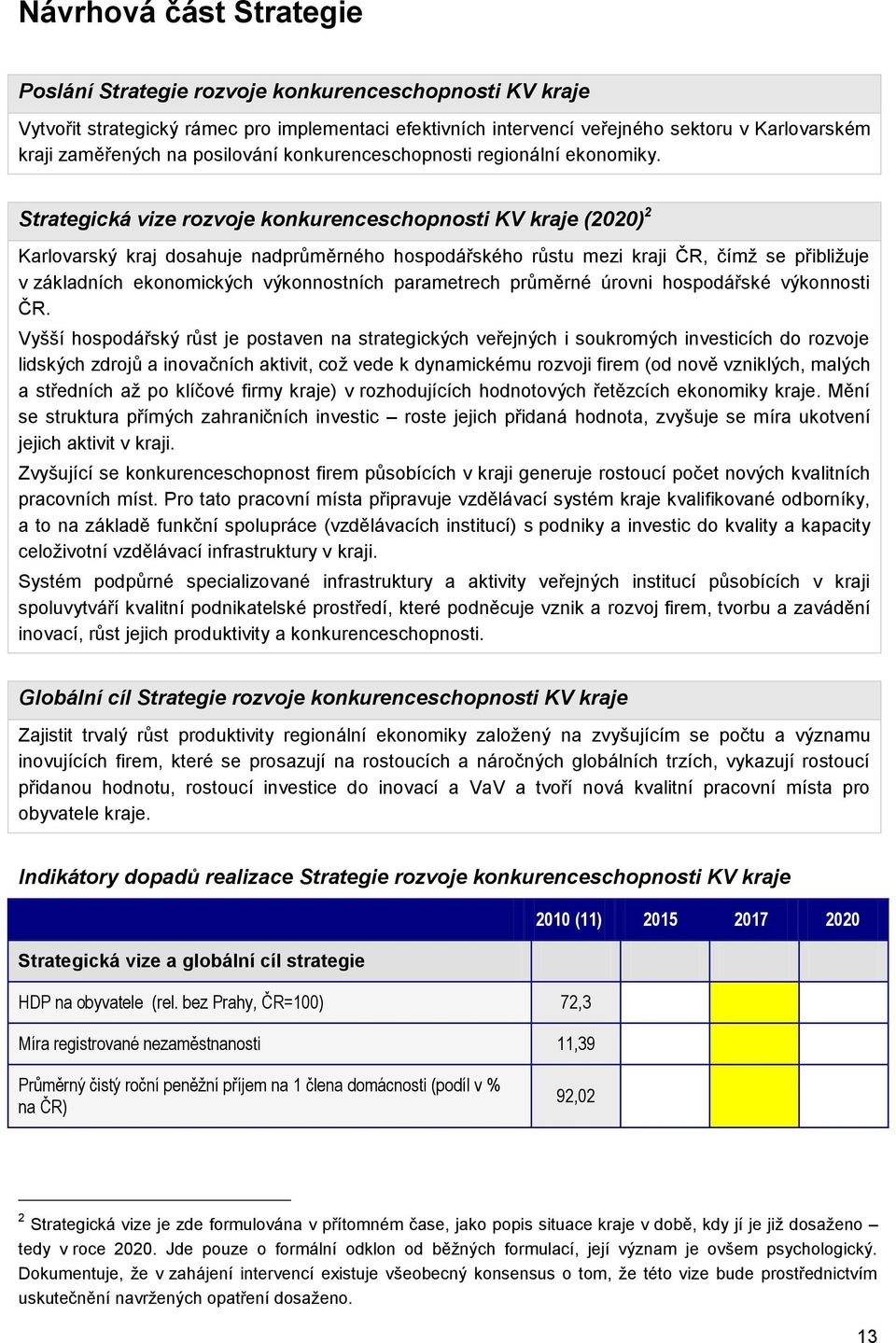 Strategická vize rozvoje konkurenceschopnosti KV kraje (2020) 2 Karlovarský kraj dosahuje nadprůměrného hospodářského růstu mezi kraji ČR, čímž se přibližuje v základních ekonomických výkonnostních