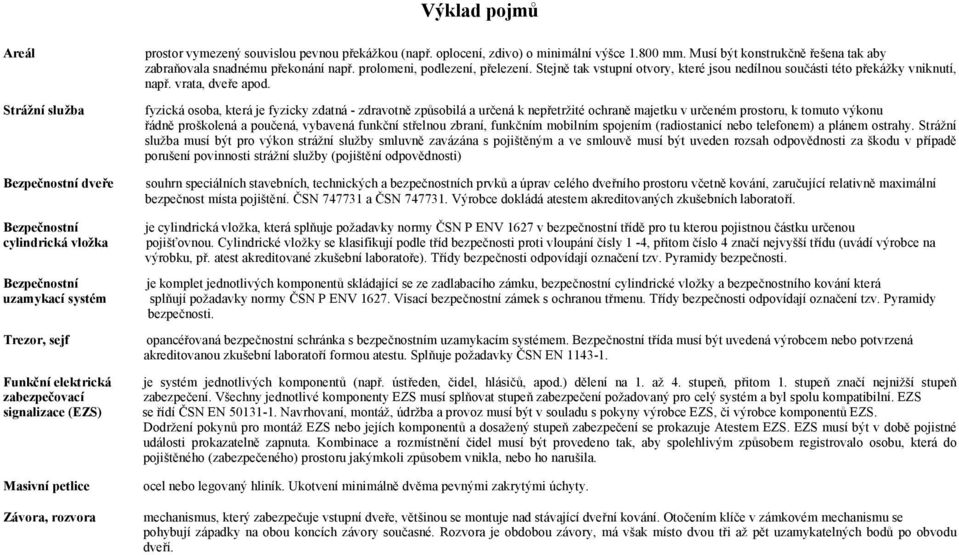 prolomeni, podlezení, přelezení. Stejně tak vstupní otvory, které jsou nedílnou součásti této překážky vniknutí, např. vrata, dveře apod.