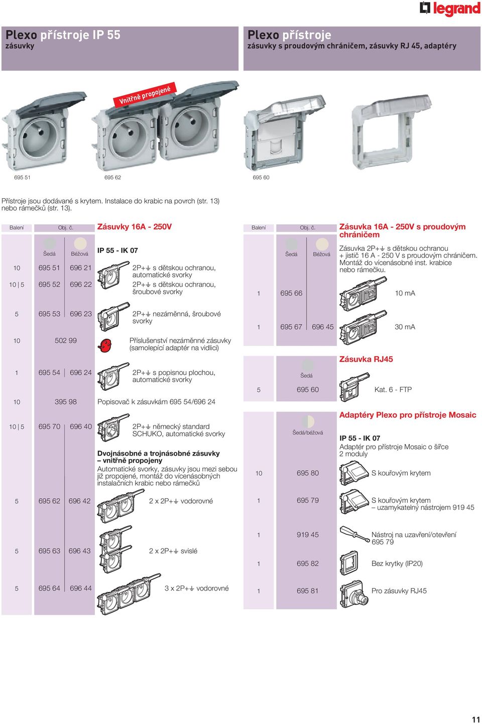 Zásuvky 16A - 250V Béžová 10 695 51 696 21 2P+T s dětskou ochranou, automatické svorky 10 5 695 52 696 22 2P+T s dětskou ochranou, šroubové svorky Balení Obj. č.