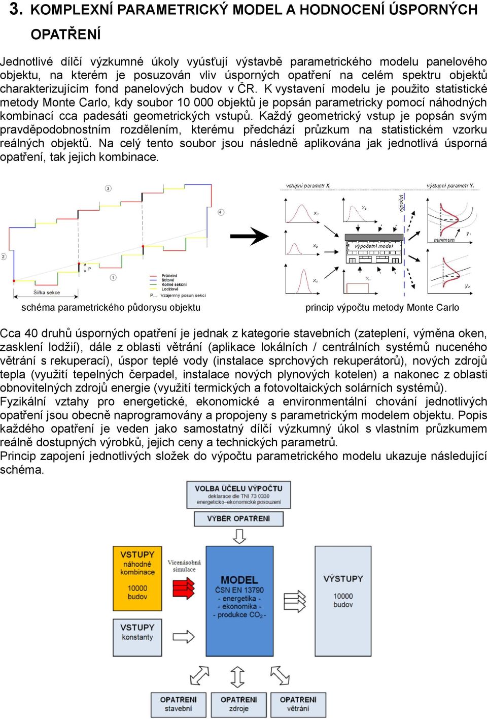 K vystavení modelu je použito statistické metody Monte Carlo, kdy soubor 10 000 objektů je popsán parametricky pomocí náhodných kombinací cca padesáti geometrických vstupů.