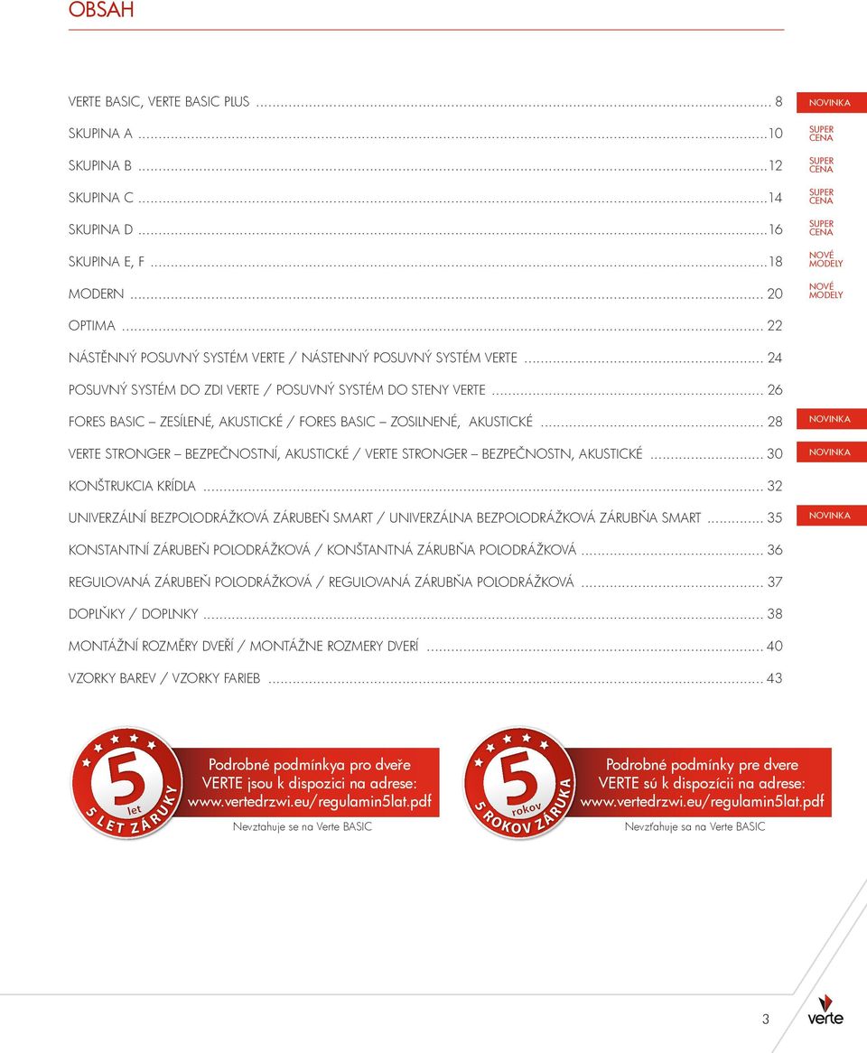 .. 26 FORES BASIC ZESÍLENÉ, AKUSTICKÉ / FORES BASIC ZOSILNENÉ, AKUSTICKÉ... 28 NOVINKA VERTE STRONGER BEZPEČNOSTNÍ, AKUSTICKÉ / VERTE STRONGER BEZPEČNOSTN, AKUSTICKÉ... 30 NOVINKA KONŠTRUKCIA KRÍDLA.