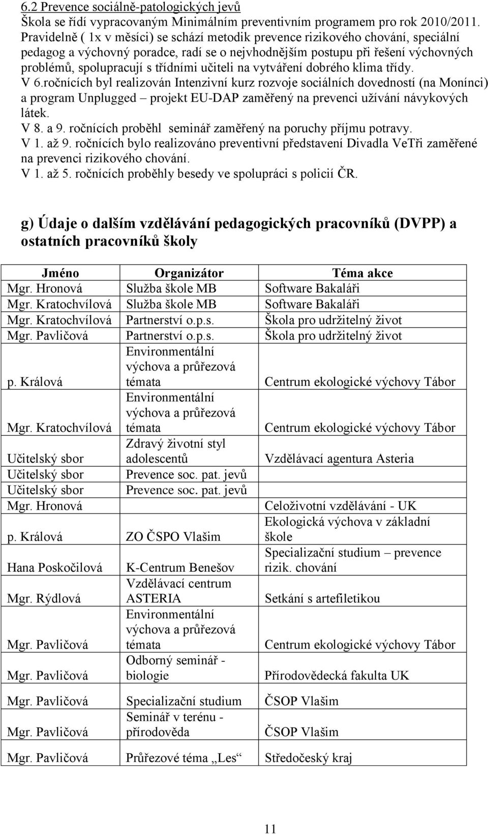 učiteli na vytváření dobrého klima třídy. V 6.