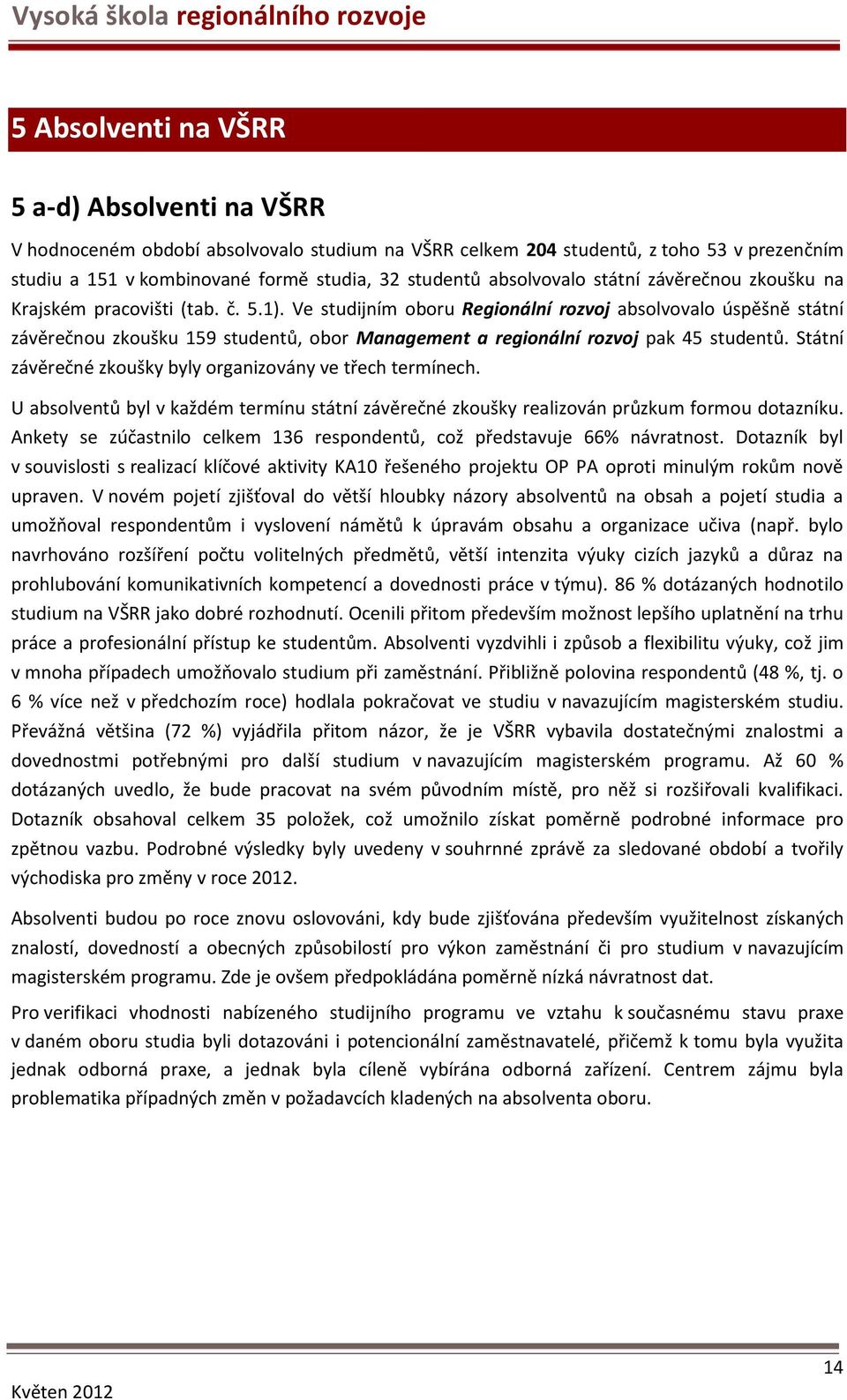 Ve studijním oboru Regionální rozvoj absolvovalo úspěšně státní závěrečnou zkoušku 159 studentů, obor Management a regionální rozvoj pak 45 studentů.