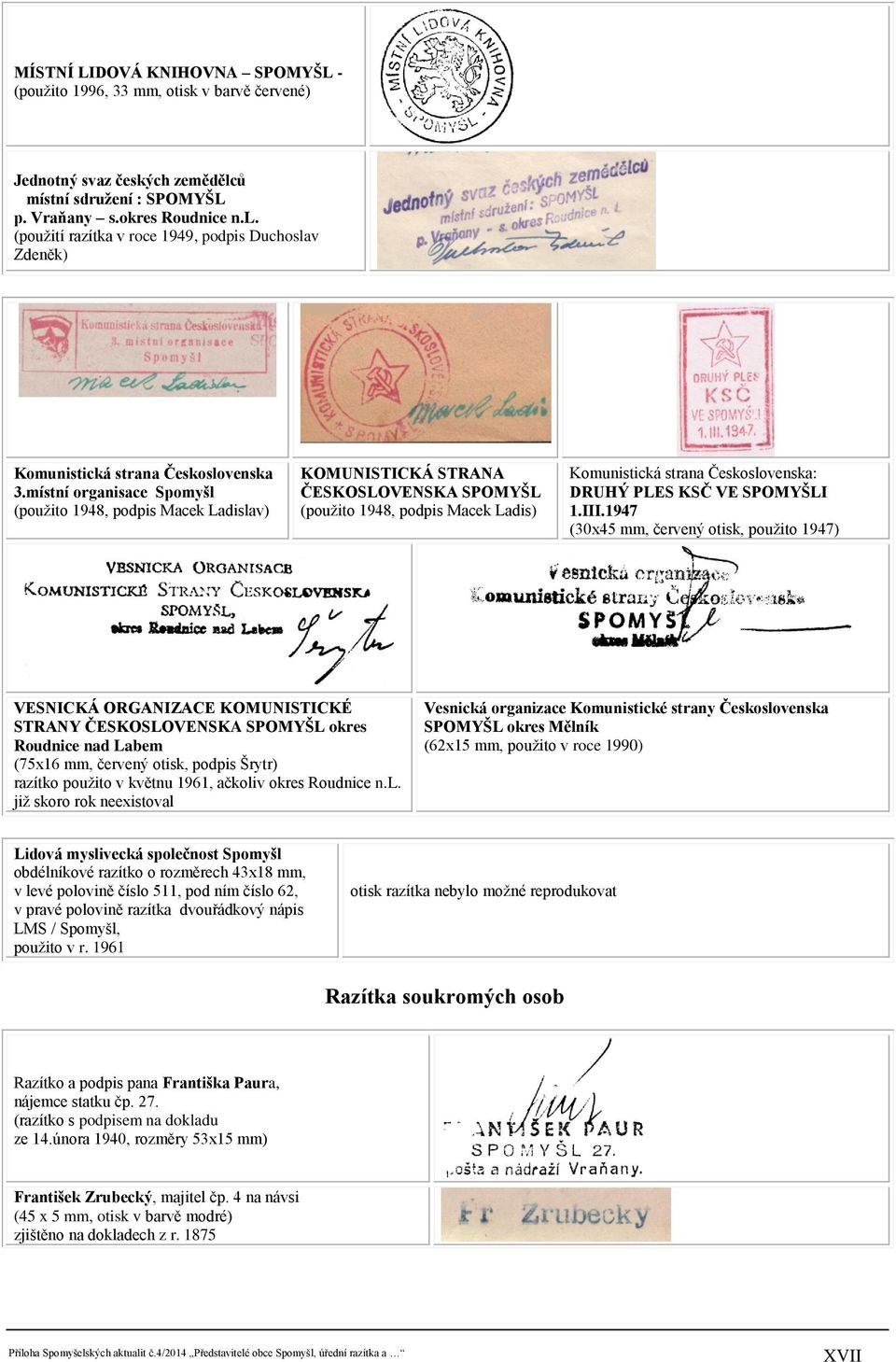 místní organisace Spomyšl (použito 1948, podpis Macek Ladislav) KOMUNISTICKÁ STRANA ČESKOSLOVENSKA SPOMYŠL (použito 1948, podpis Macek Ladis) Komunistická strana Československa: DRUHÝ PLES KSČ VE