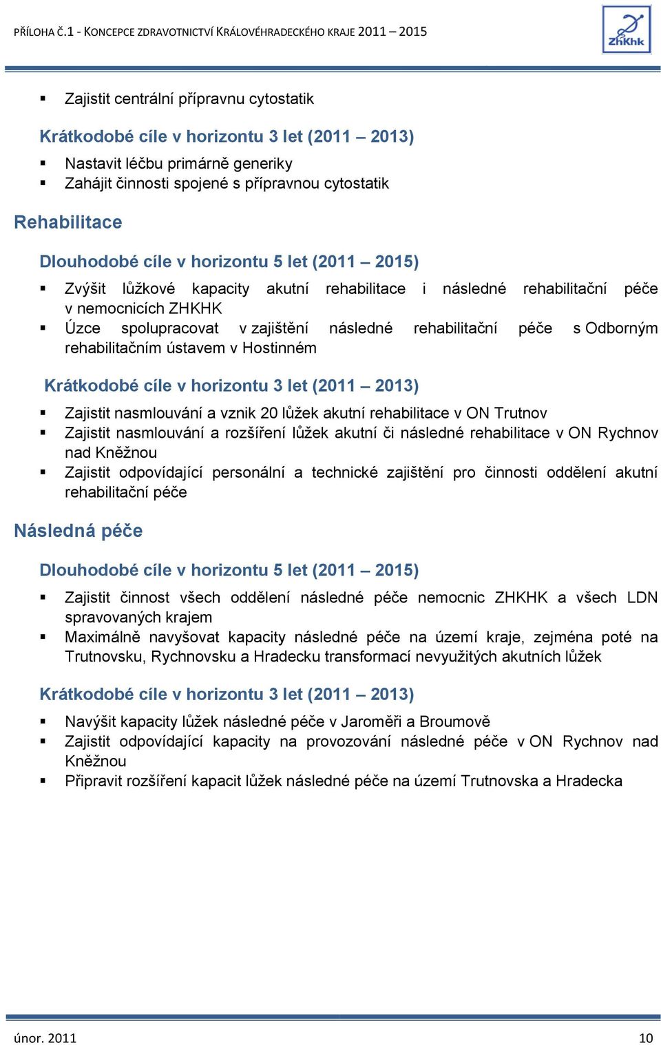 rehabilitace v ON Trutnov Zajistit nasmlouvání a rozšíření lůžek akutní či následné rehabilitace v ON Rychnov nad Kněžnou Zajistit odpovídající personální a technické zajištění pro činnosti oddělení