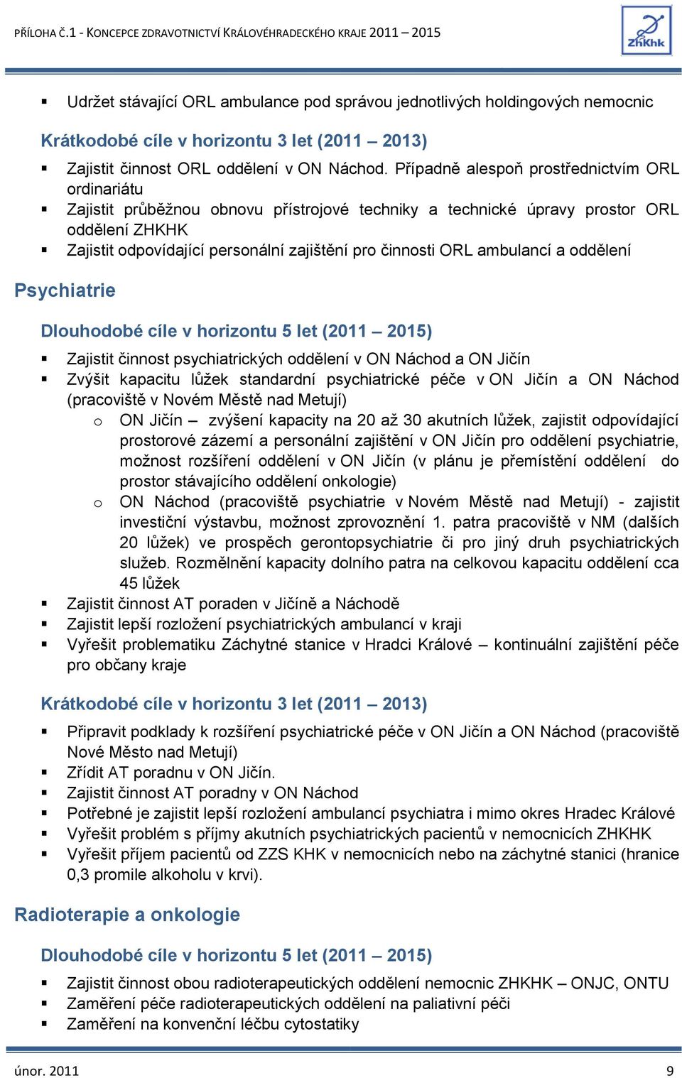 ORL ambulancí a oddělení Psychiatrie Zajistit činnost psychiatrických oddělení v ON Náchod a ON Jičín Zvýšit kapacitu lůžek standardní psychiatrické péče v ON Jičín a ON Náchod (pracoviště v Novém