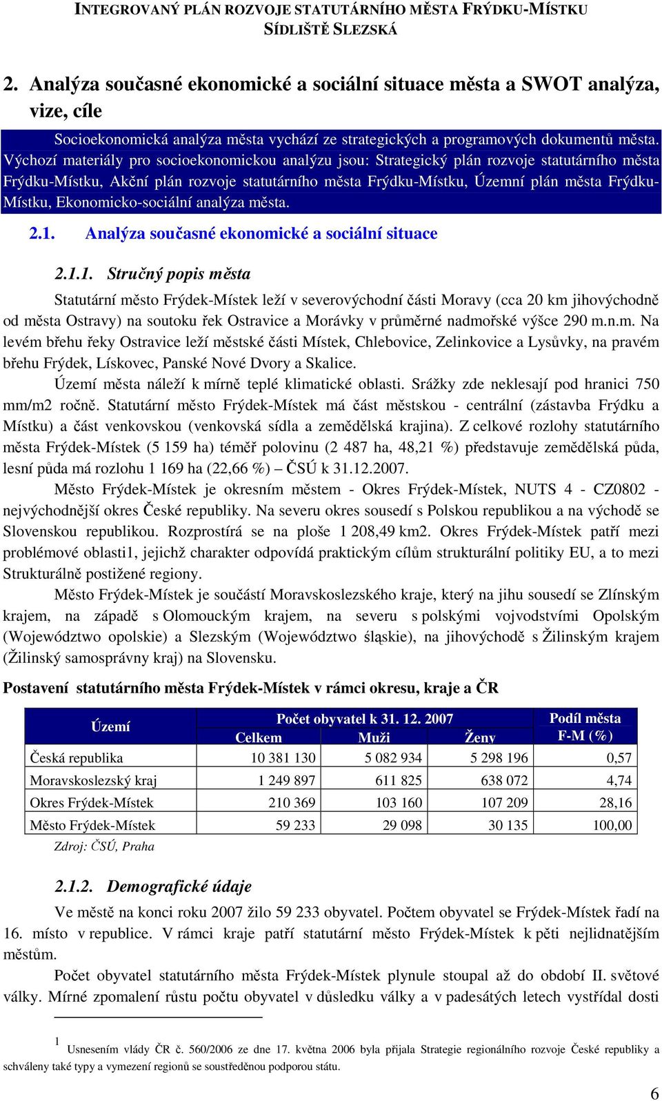 Ekonomicko-sociální analýza města. 2.1.