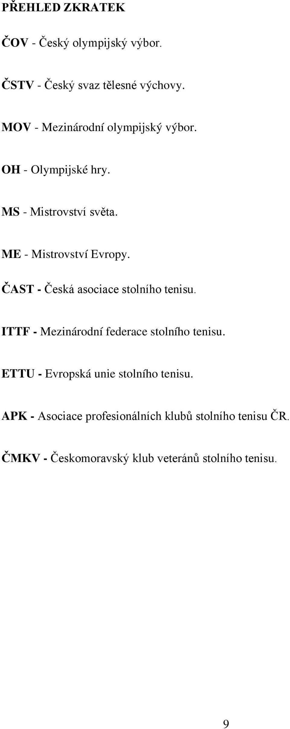 ČAST - Česká asociace stolního tenisu. ITTF - Mezinárodní federace stolního tenisu.