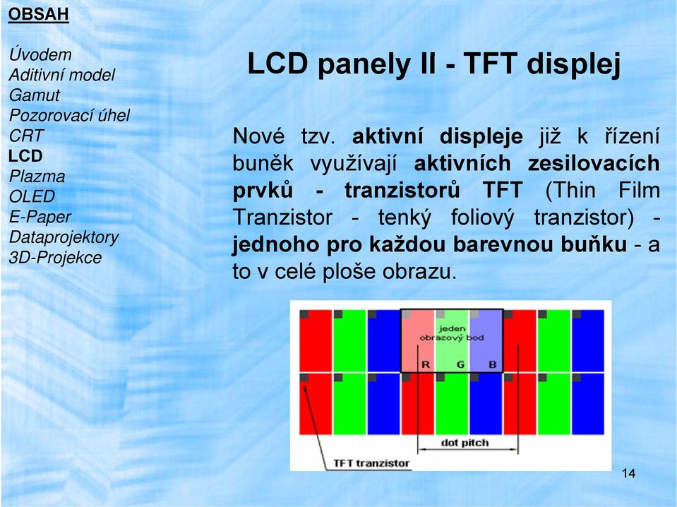 aktivní displeje již k řízení buněk využívají aktivních zesilovacích prvků - tranzistorů