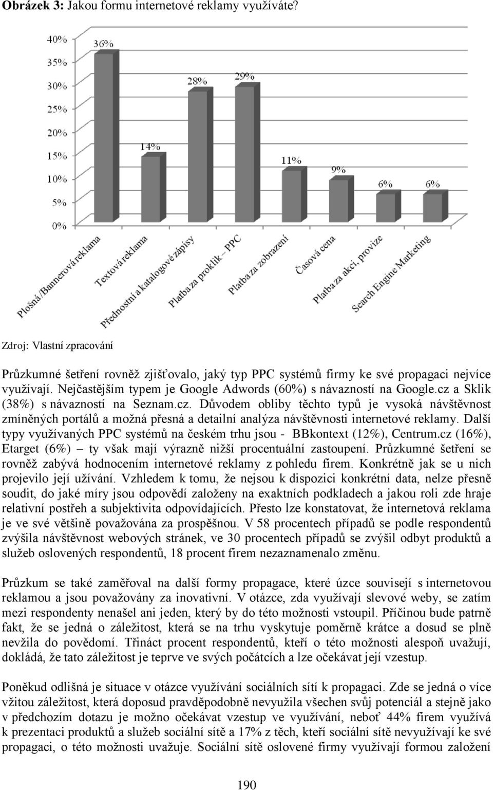 a Sklik (38%) s návazností na Seznam.cz. Důvodem obliby těchto typů je vysoká návštěvnost zmíněných portálů a možná přesná a detailní analýza návštěvnosti internetové reklamy.