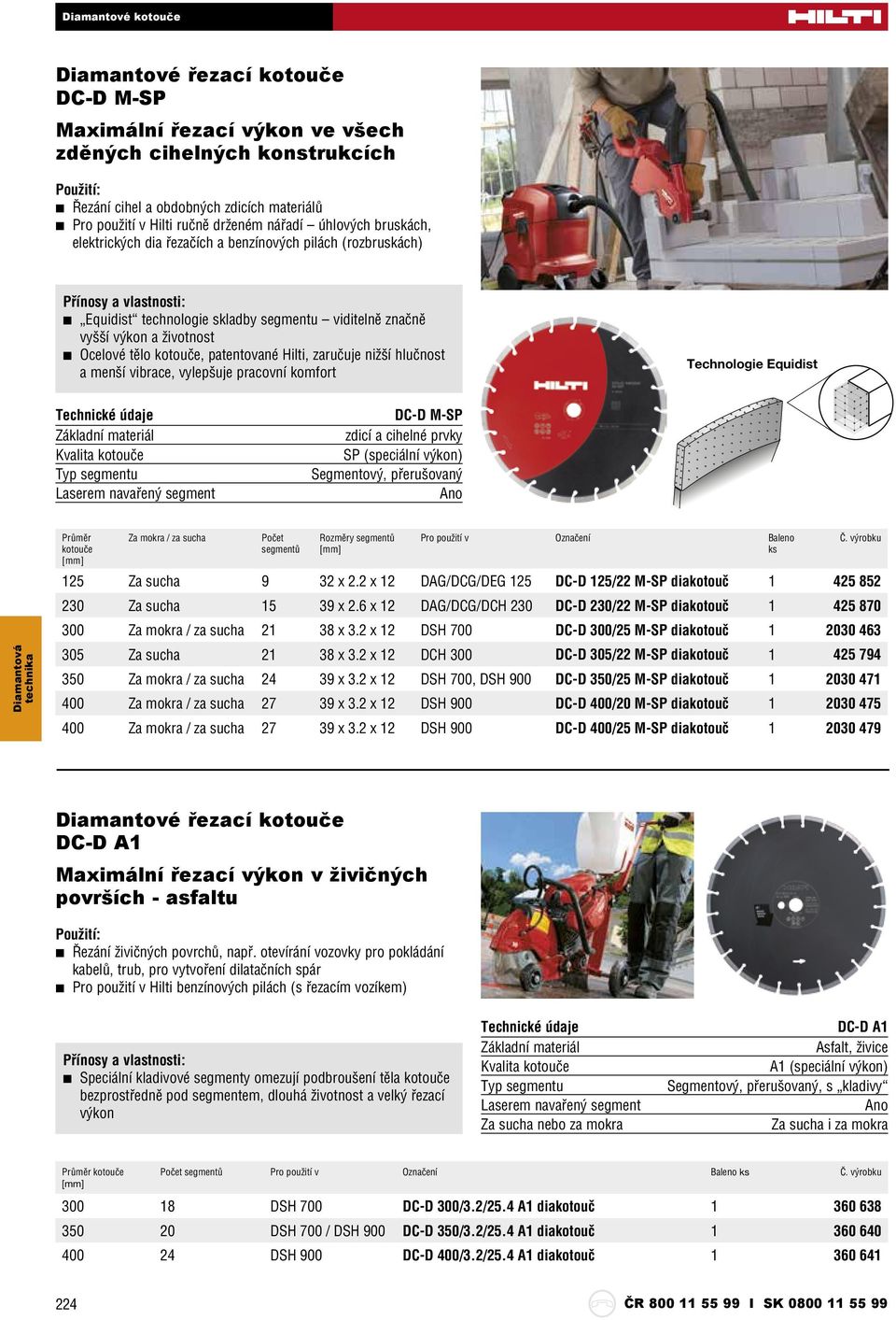 hlučnost a menší vibrace, vylepšuje pracovní komfort Technologie Equidist DC-D M-SP zdicí a cihelné prvky SP (speciální výkon) Segmentový, přerušovaný Ano Průměr kotouče Za mokra / za sucha Počet