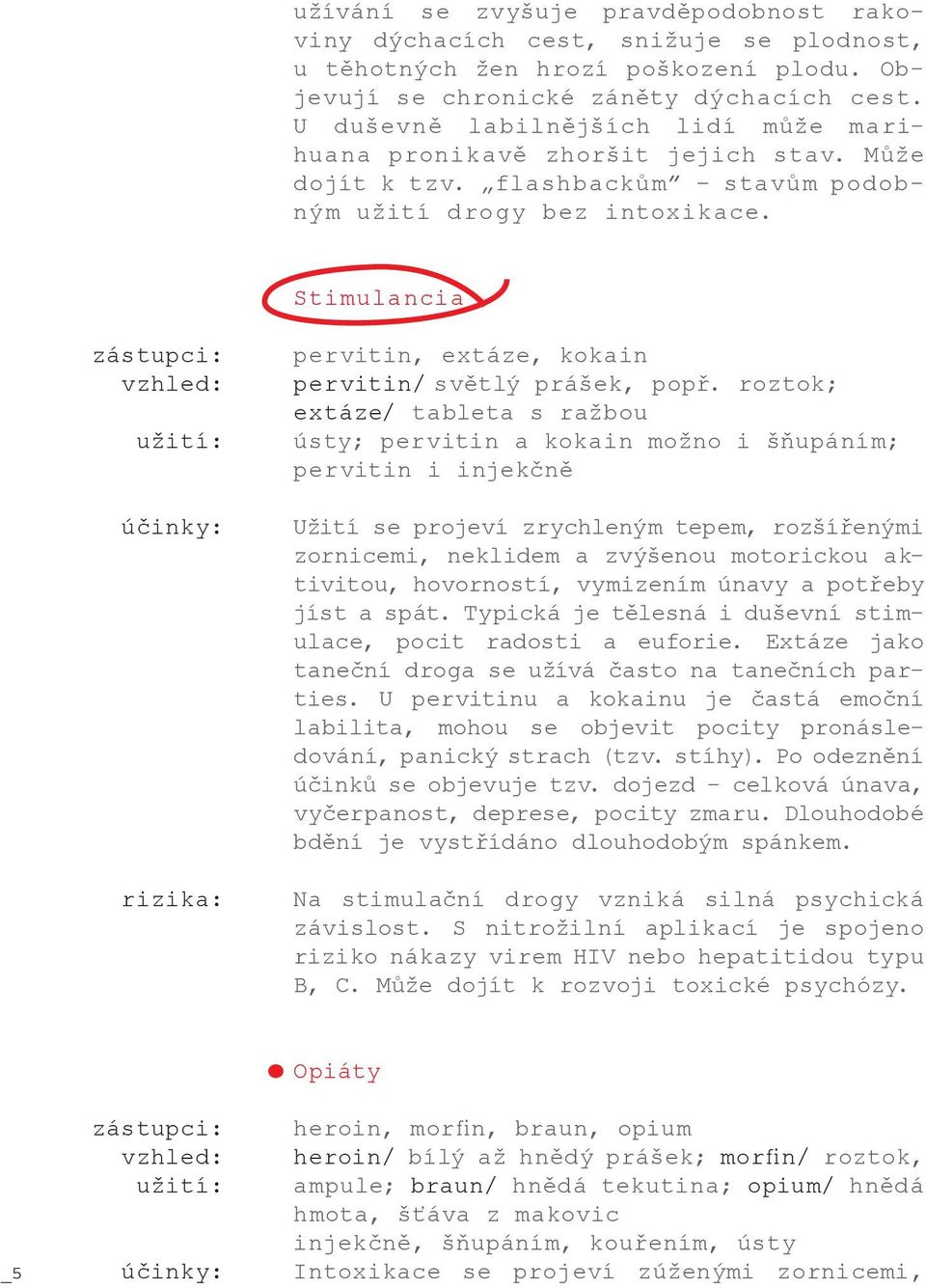 Stimulancia zástupci: vzhled: užití: účinky: rizika: pervitin, extáze, kokain pervitin/ světlý prášek, popř.