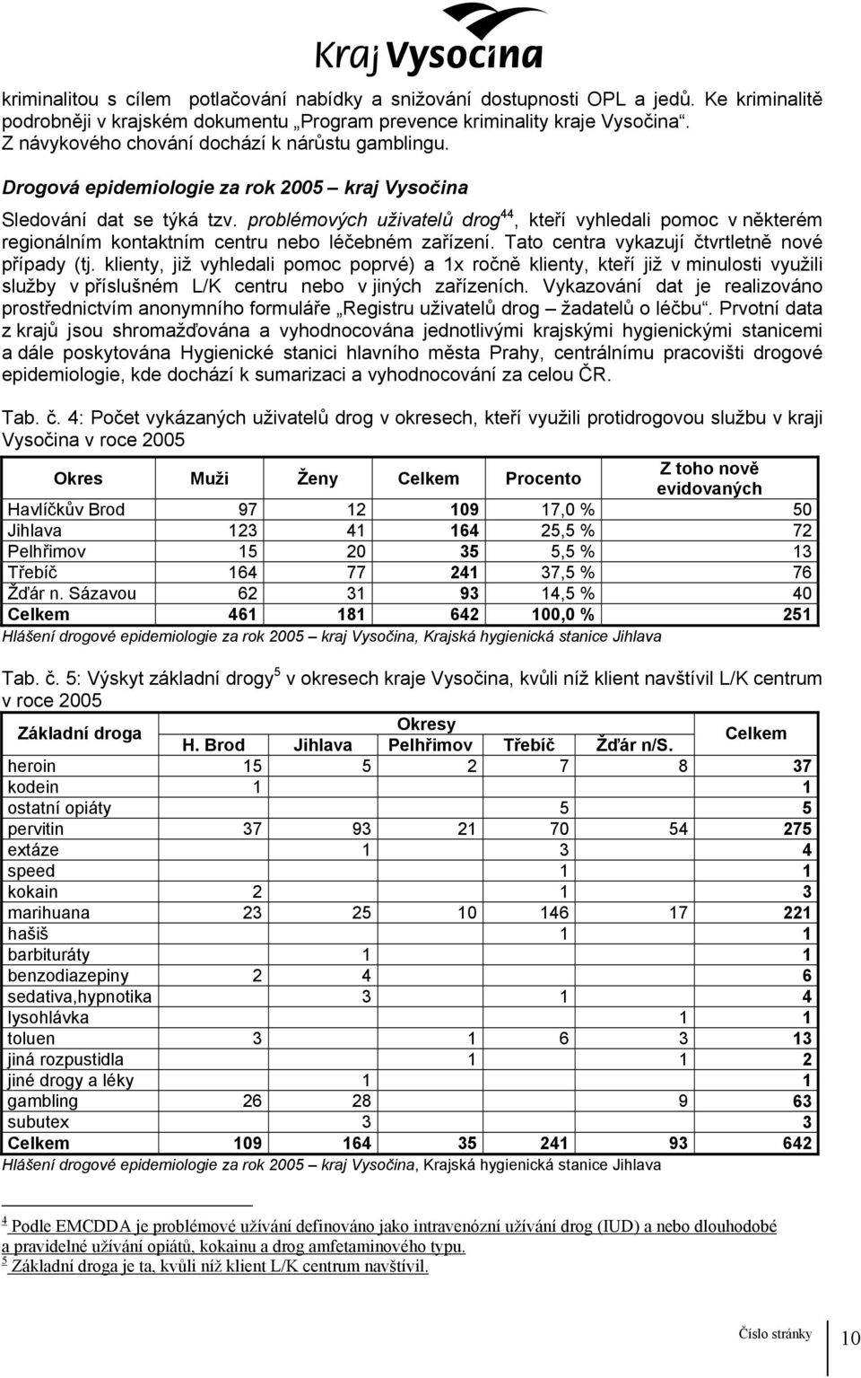 problémových uživatelů drog 44, kteří vyhledali pomoc v některém regionálním kontaktním centru nebo léčebném zařízení. Tato centra vykazují čtvrtletně nové případy (tj.