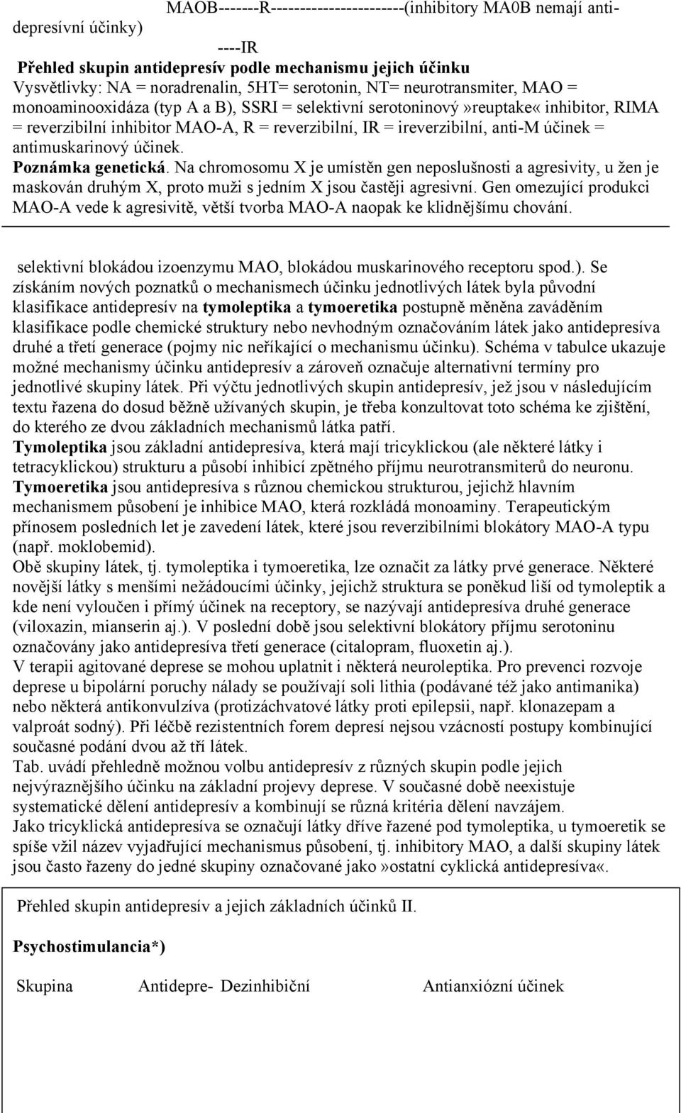 antimuskarinový účinek. Poznámka genetická. Na chromosomu X je umístěn gen neposlušnosti a agresivity, u žen je maskován druhým X, proto muži s jedním X jsou častěji agresivní.