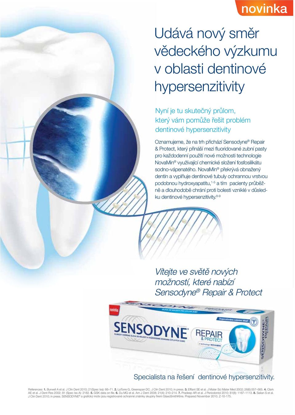 NovaMin překrývá obnažený dentin a vyplňuje dentinové tubuly ochrannou vrstvou podobnou hydroxyapatitu, 1-5 a tím pacienty průběžně a dlouhodobě chrání proti bolesti vzniklé v důsledku dentinové