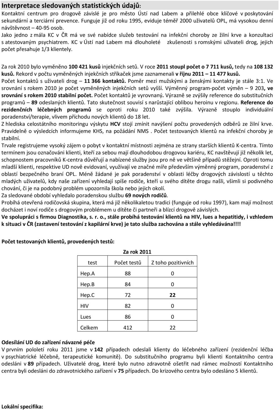 Jako jedno z mála KC v ČR má ve své nabídce služeb testování na infekční choroby ze žilní krve a konzultaci s atestovaným psychiatrem.