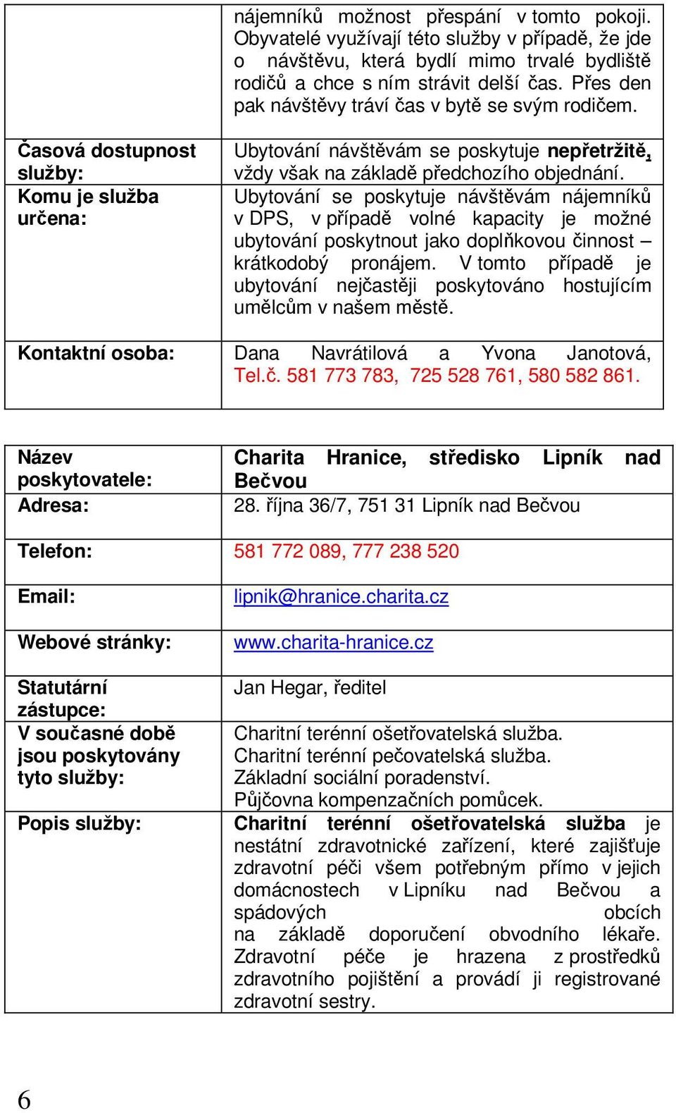 Ubytování se poskytuje návštěvám nájemníků v DPS, v případě volné kapacity je možné ubytování poskytnout jako doplňkovou činnost krátkodobý pronájem.