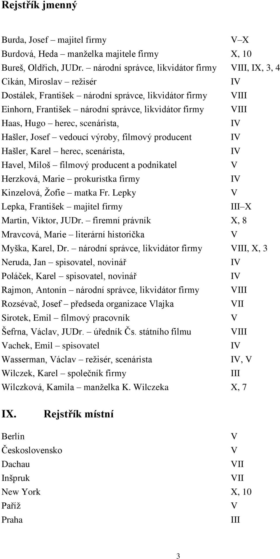 herec, scenárista, Hašler, Josef vedoucí výroby, filmový producent Hašler, Karel herec, scenárista, Havel, Miloš filmový producent a podnikatel Herzková, Marie prokuristka firmy Kinzelová, Žofie