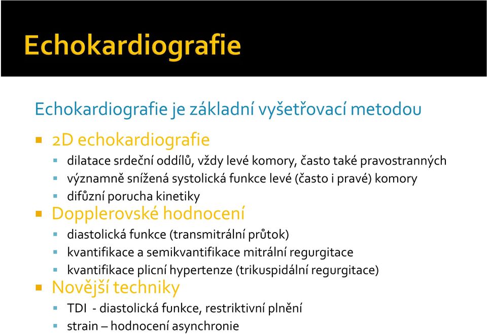 hodnocení diastolická funkce (transmitrální průtok) kvantifikace a semikvantifikace mitrální regurgitace kvantifikace