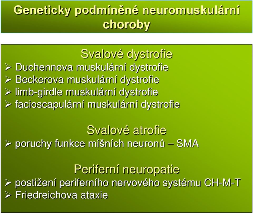 facioscapulární muskulární dystrofie Svalové atrofie poruchy funkce míšních neuronů