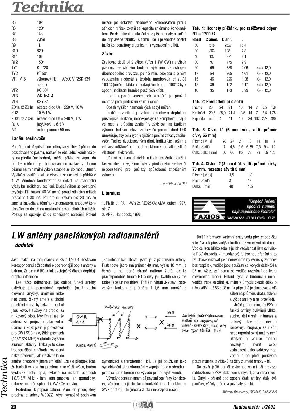 Po pøipojení pøizpùsobené antény se zesilovaè pøepne do požadovaného pásma, nastaví se oba ladící kondenzátory na pøedladìné hodnoty, mìøící pøístroj se zapne do polohy mìøení Ig2, transceiver se