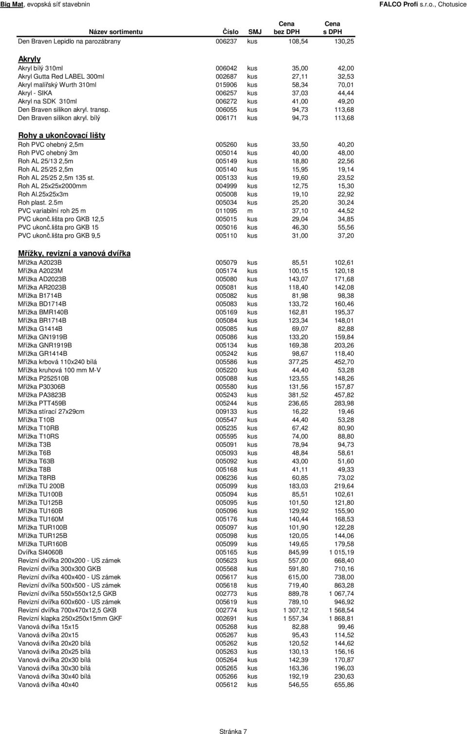 bílý 006171 kus 94,73 113,68 Rohy a ukončovací lišty Roh PVC ohebný 2,5m 005260 kus 33,50 40,20 Roh PVC ohebný 3m 005014 kus 40,00 48,00 Roh AL 25/13 2,5m 005149 kus 18,80 22,56 Roh AL 25/25 2,5m