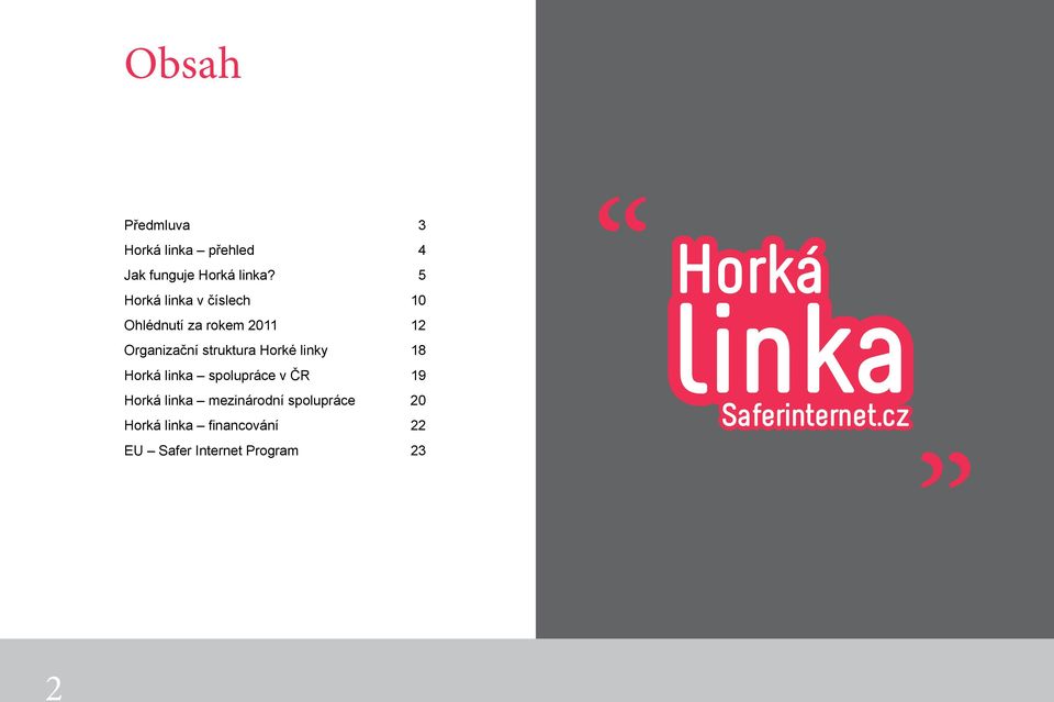 struktura Horké linky 18 Horká linka spolupráce v ČR 19 Horká linka