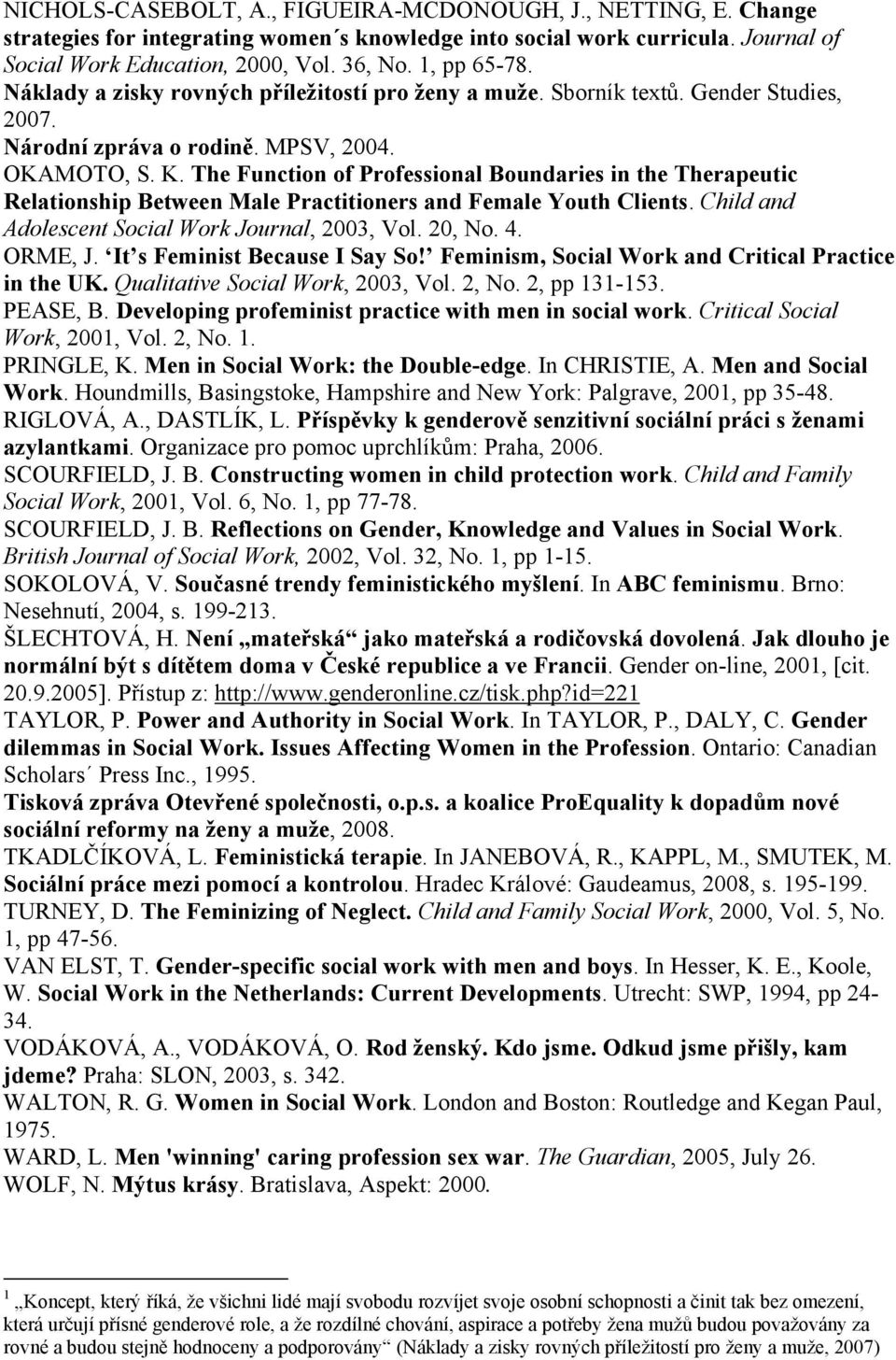 The Function of Professional Boundaries in the Therapeutic Relationship Between Male Practitioners and Female Youth Clients. Child and Adolescent Social Work Journal, 2003, Vol. 20, No. 4. ORME, J.