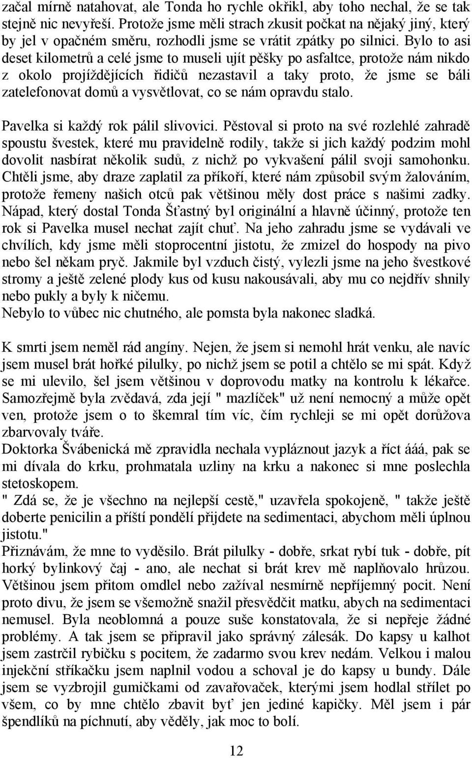 Bylo to asi deset kilometrů a celé jsme to museli ujít pěšky po asfaltce, protože nám nikdo z okolo projíždějících řidičů nezastavil a taky proto, že jsme se báli zatelefonovat domů a vysvětlovat, co