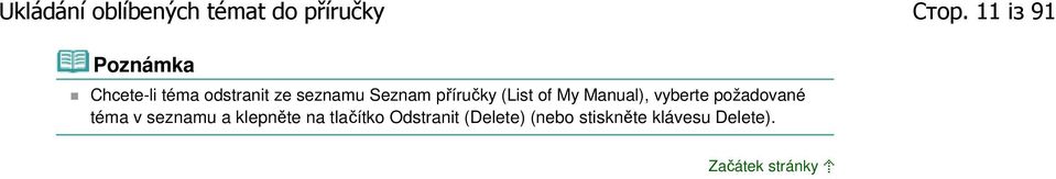 příručky (List of My Manual), vyberte požadované téma v
