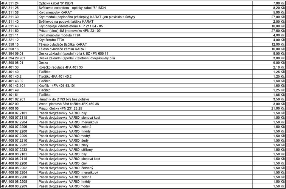 27,50 Kč 4FA 321 11 Kryt jmenovky modulů TT94 4,00 Kč 4FA 321 12 Kryt šroubu TT94 4,00 Kč 4FA 358 15 Těleso ovladače tlačítka KARAT 12,00 Kč 4FA 358 16 Těleso ovladače zámku KARAT 16,00 Kč 4FA 394 09.