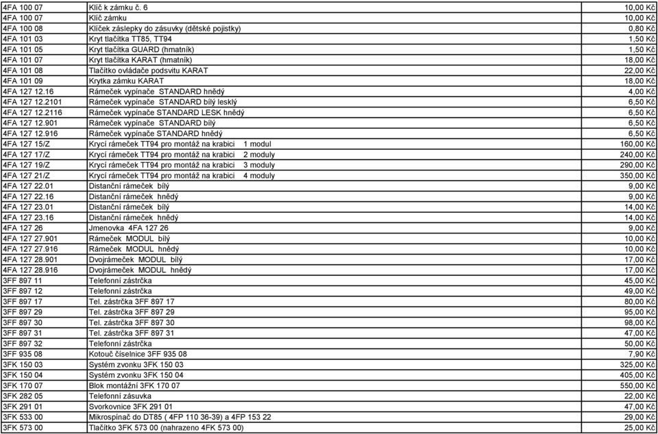 4FA 101 07 Kryt tlačítka KARAT (hmatník) 18,00 Kč 4FA 101 08 Tlačítko ovládače podsvitu KARAT 22,00 Kč 4FA 101 09 Krytka zámku KARAT 18,00 Kč 4FA 127 12.