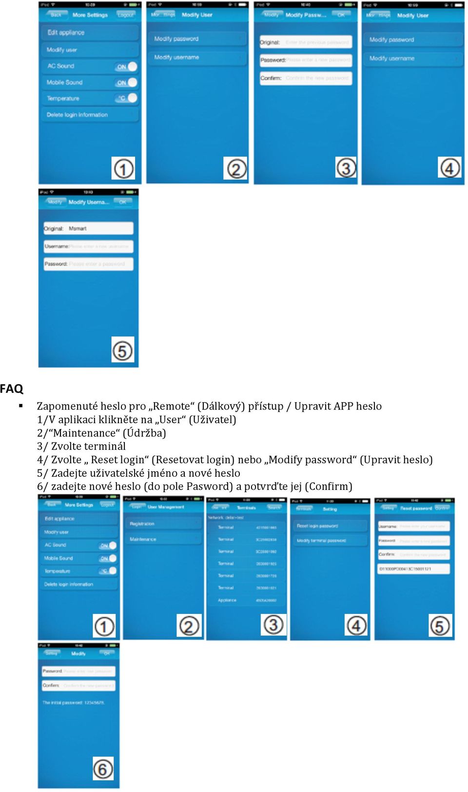 Reset login (Resetovat login) nebo Modify password (Upravit heslo) 5/ Zadejte