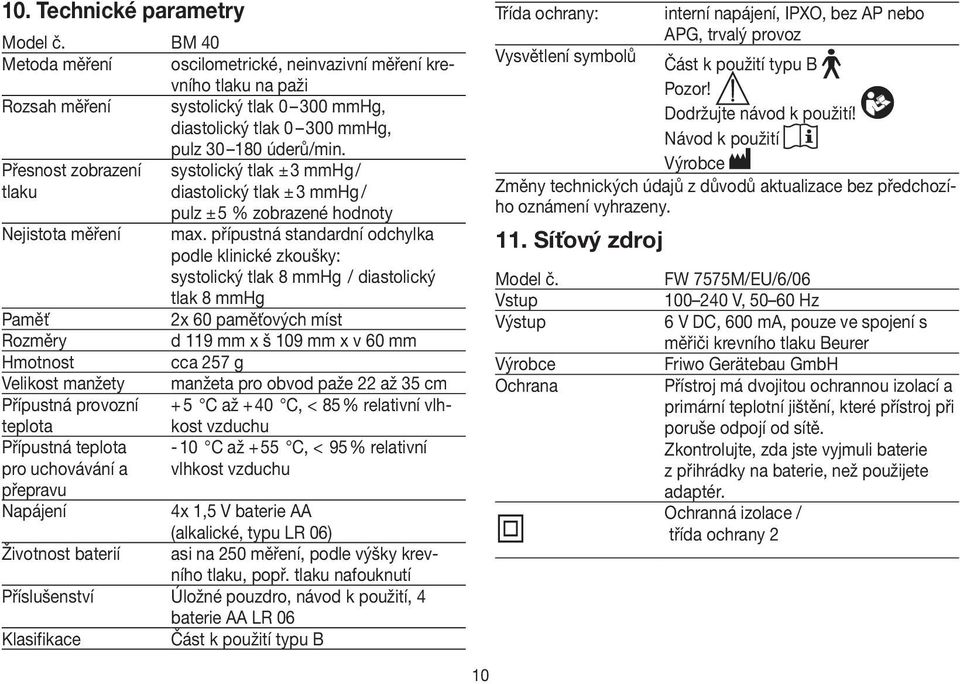 Přesnost zobrazení systolický tlak ± 3 mmhg / tlaku diastolický tlak ± 3 mmhg / pulz ± 5 % zobrazené hodnoty Nejistota měření max.