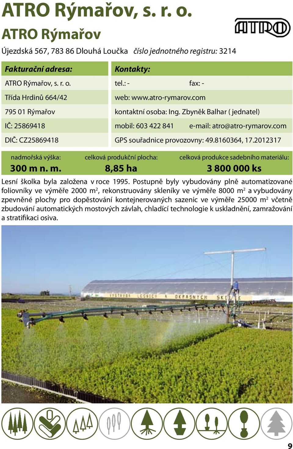 2012317 300 m n. m. 8,85 ha 800 000 ks Lesní školka byla založena v roce 1995.