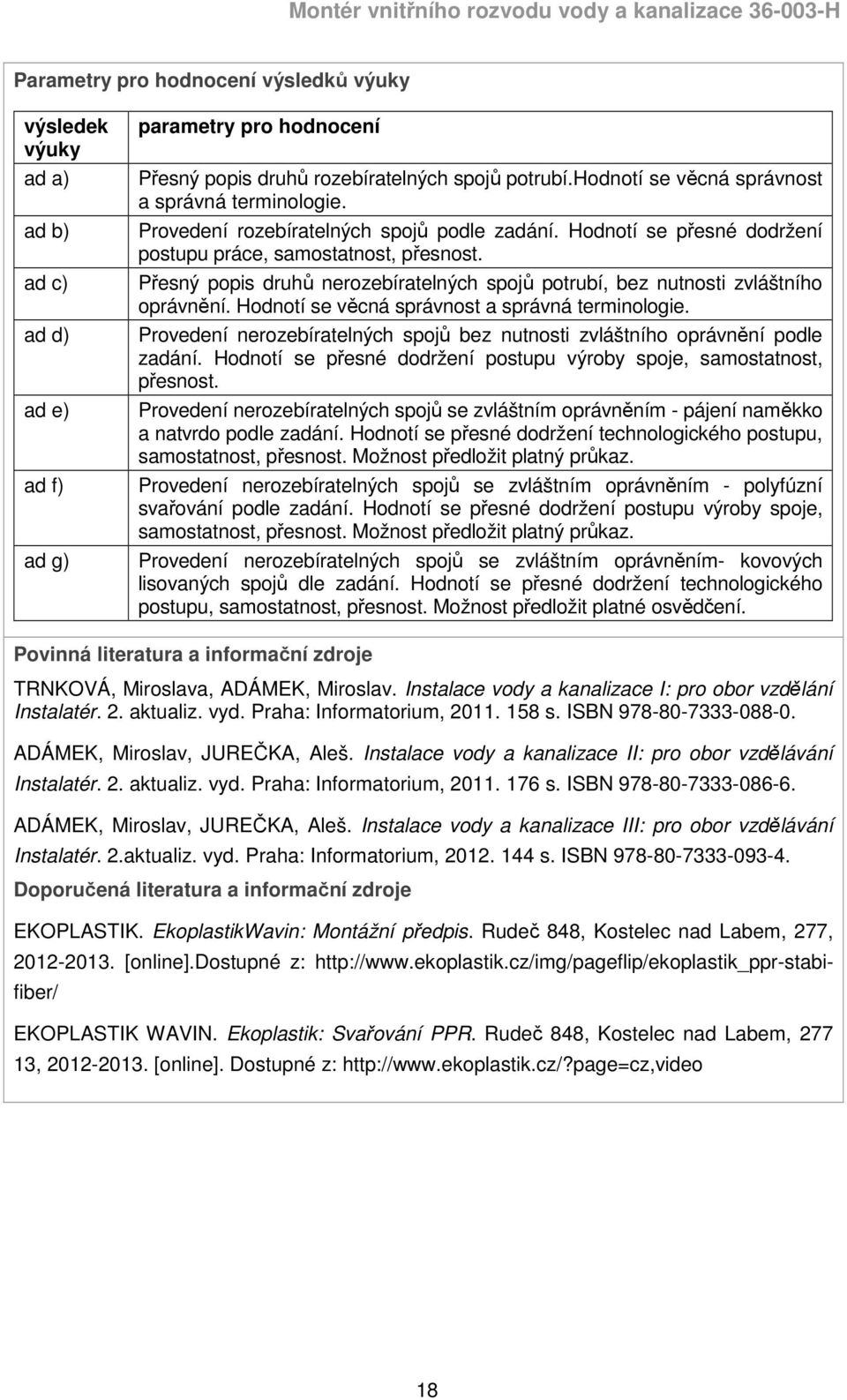 Přesný popis druhů nerozebíratelných spojů potrubí, bez nutnosti zvláštního oprávnění. Hodnotí se věcná správnost a správná terminologie.