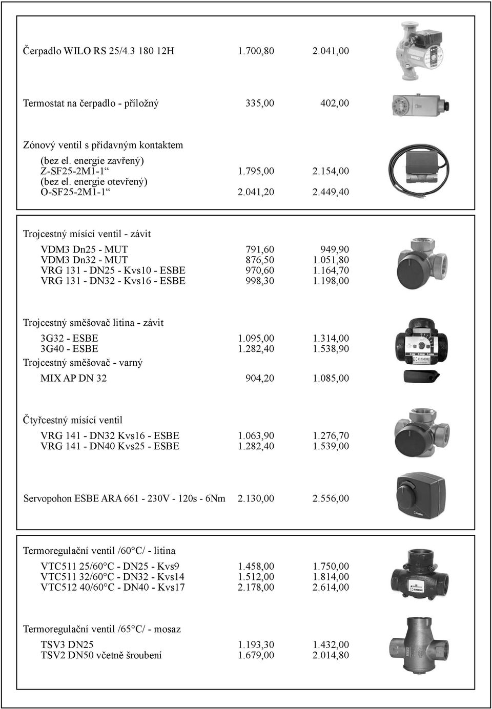 164,70 VRG 131 - DN32 - Kvs16 - ESBE 998,30 1.198,00 Trojcestný směšovač litina - závit 3G32 - ESBE 1.095,00 1.314,00 3G40 - ESBE 1.282,40 1.538,90 Trojcestný směšovač - varný MIX AP DN 32 904,20 1.