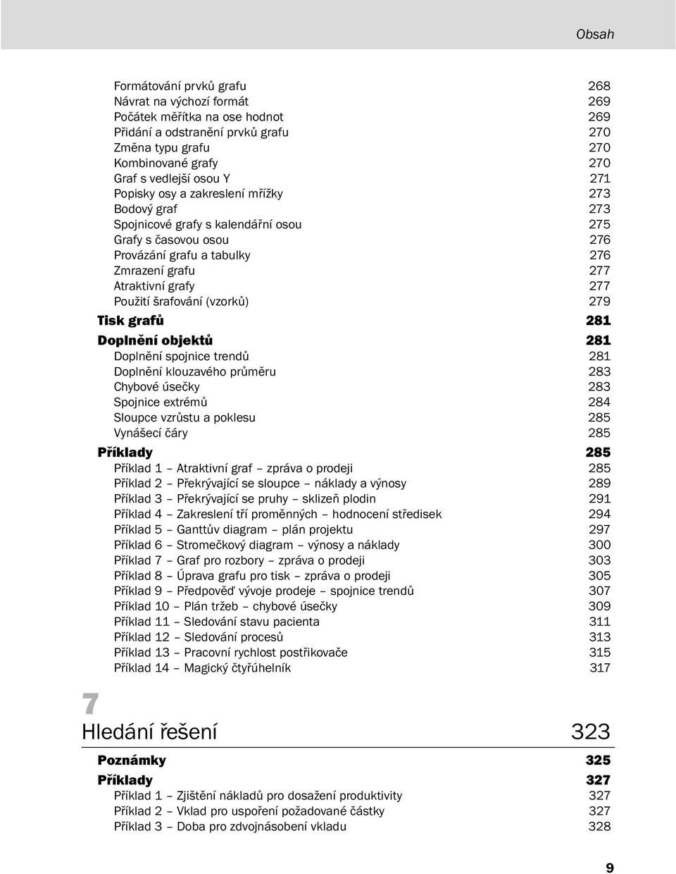 šrafování (vzorků) 279 Tisk grafů 281 Doplnění objektů 281 Doplnění spojnice trendů 281 Doplnění klouzavého průměru 283 Chybové úsečky 283 Spojnice extrémů 284 Sloupce vzrůstu a poklesu 285 Vynášecí