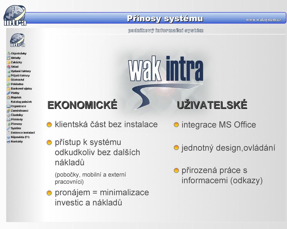 pracovníci) pronájem = minimalizace investic a nákladů UŽIVATELSKÉ