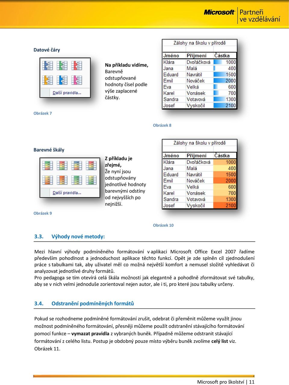 3. Výhody nové metody: Mezi hlavní výhody podmíněného formátování v aplikaci Microsoft Office Excel 2007 řadíme především pohodlnost a jednoduchost aplikace těchto funkcí.