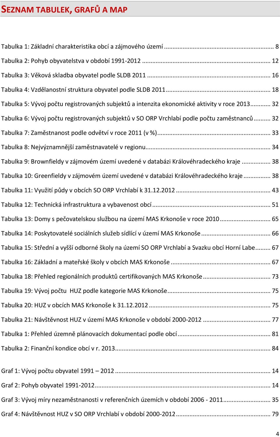 .. 32 Tabulka 6: Vývoj počtu registrovaných subjektů v SO ORP Vrchlabí podle počtu zaměstnanců... 32 Tabulka 7: Zaměstnanost podle odvětví v roce 2011 (v %).