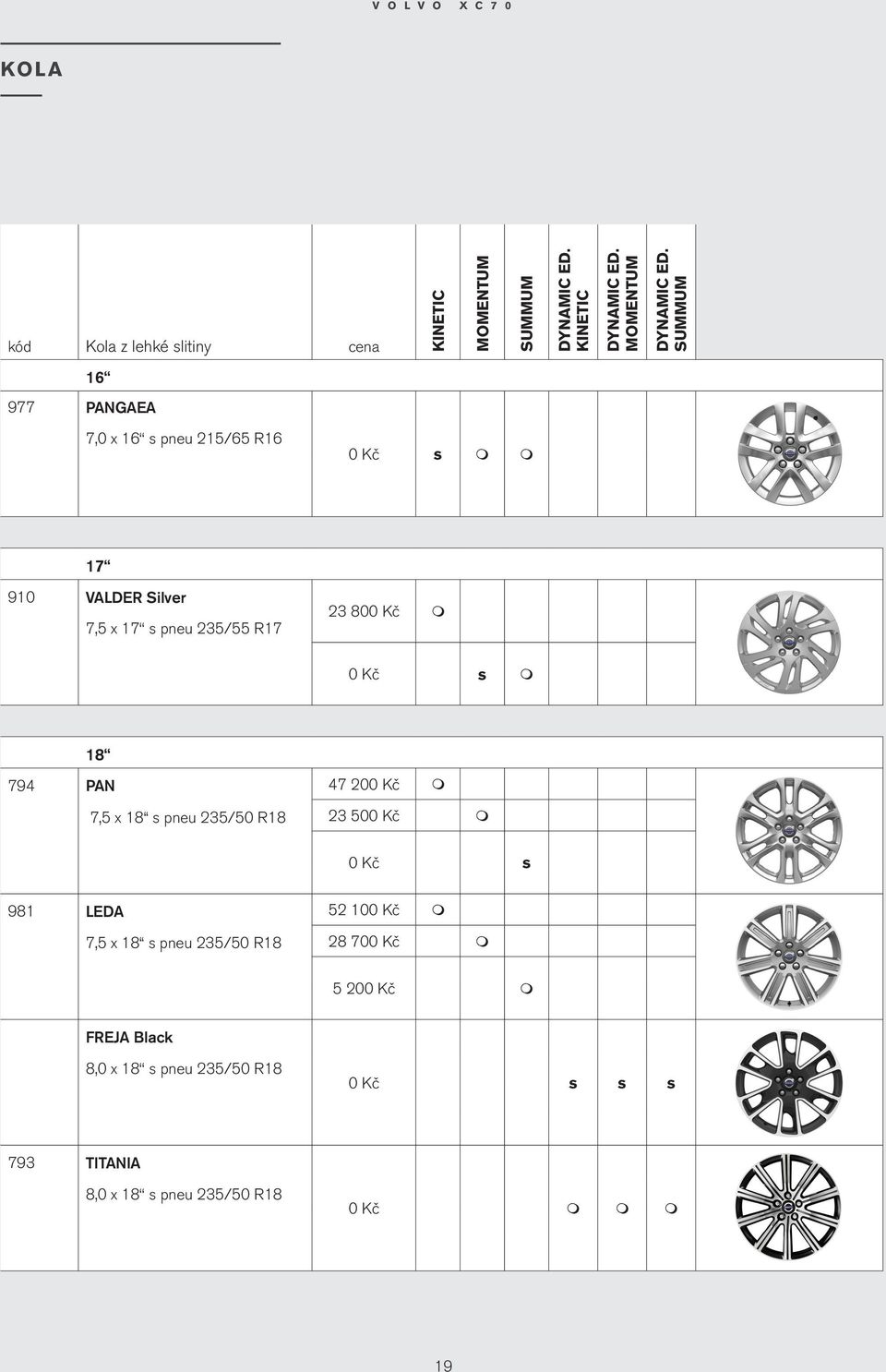 Kč 7,5 x 18 s pneu 235/50 R18 23 500 Kč 0 Kč s 981 LEDA 52 100 Kč 7,5 x 18 s pneu 235/50 R18 28 700