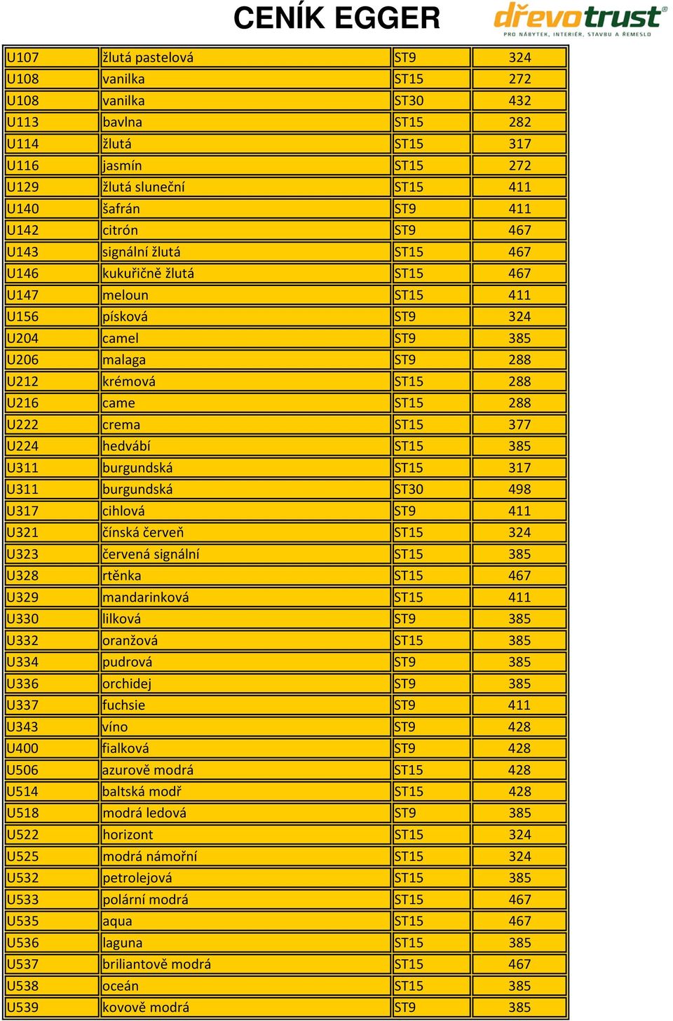 ST15 377 U224 hedvábí ST15 385 U311 burgundská ST15 317 U311 burgundská ST30 498 U317 cihlová ST9 411 U321 čínská červeň ST15 324 U323 červená signální ST15 385 U328 rtěnka ST15 467 U329 mandarinková