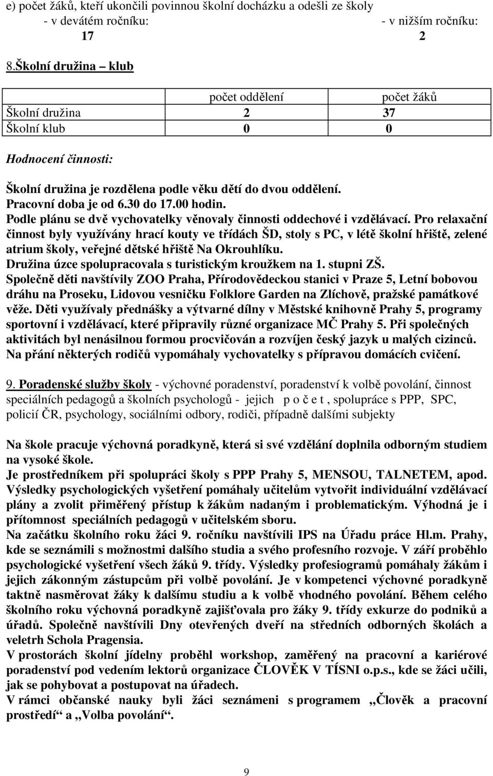 00 hodin. Podle plánu se dvě vychovatelky věnovaly činnosti oddechové i vzdělávací.