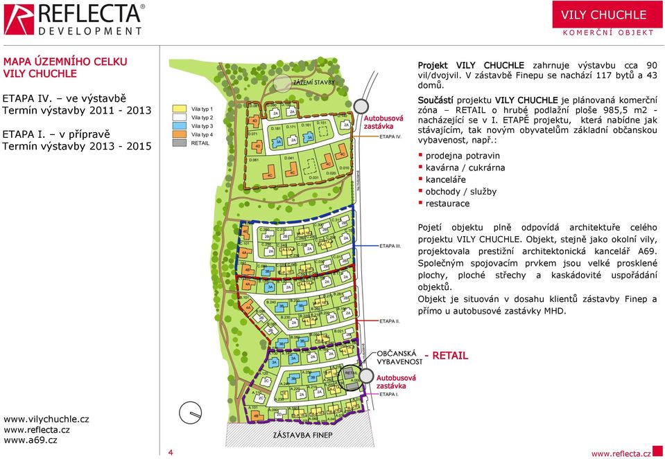 Součástí projektu VILY CHUCHLE je plánovaná komerční zóna o hrubé podlažní ploše 985,5 m2 - nacházející se v I.