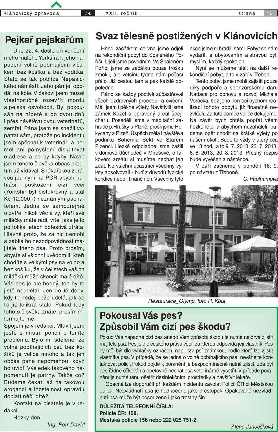 Vlčákovi jsem musel vlastnoručně rozevřít mordu a pejska osvobodit. Byl pokousán na hřbetě a do dvou dnů i přes návštěvu dvou veterinářů, zemřel.