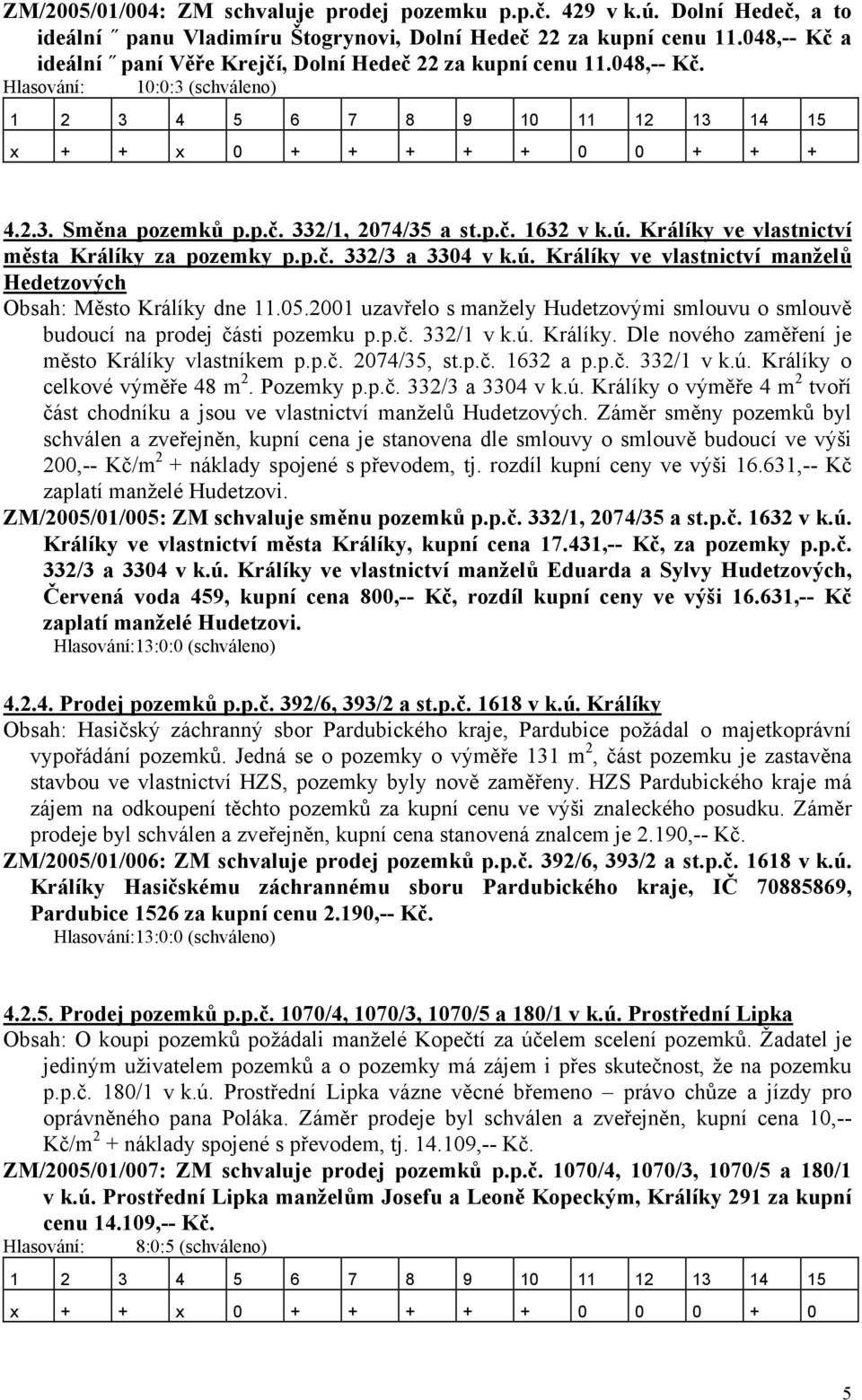 p.č. 332/1, 2074/35 a st.p.č. 1632 v k.ú. Králíky ve vlastnictví města Králíky za pozemky p.p.č. 332/3 a 3304 v k.ú. Králíky ve vlastnictví manželů Hedetzových Obsah: Město Králíky dne 11.05.