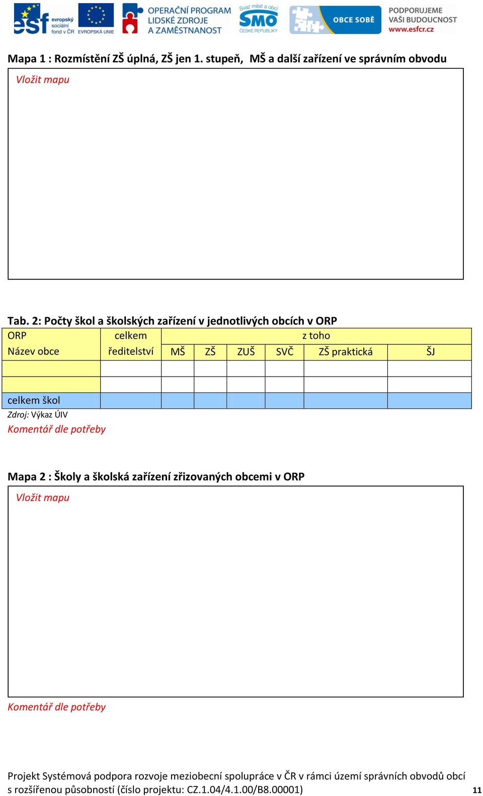 2: Počty škol a školských zařízení v jednotlivých obcích v ORP ORP z toho Název obce