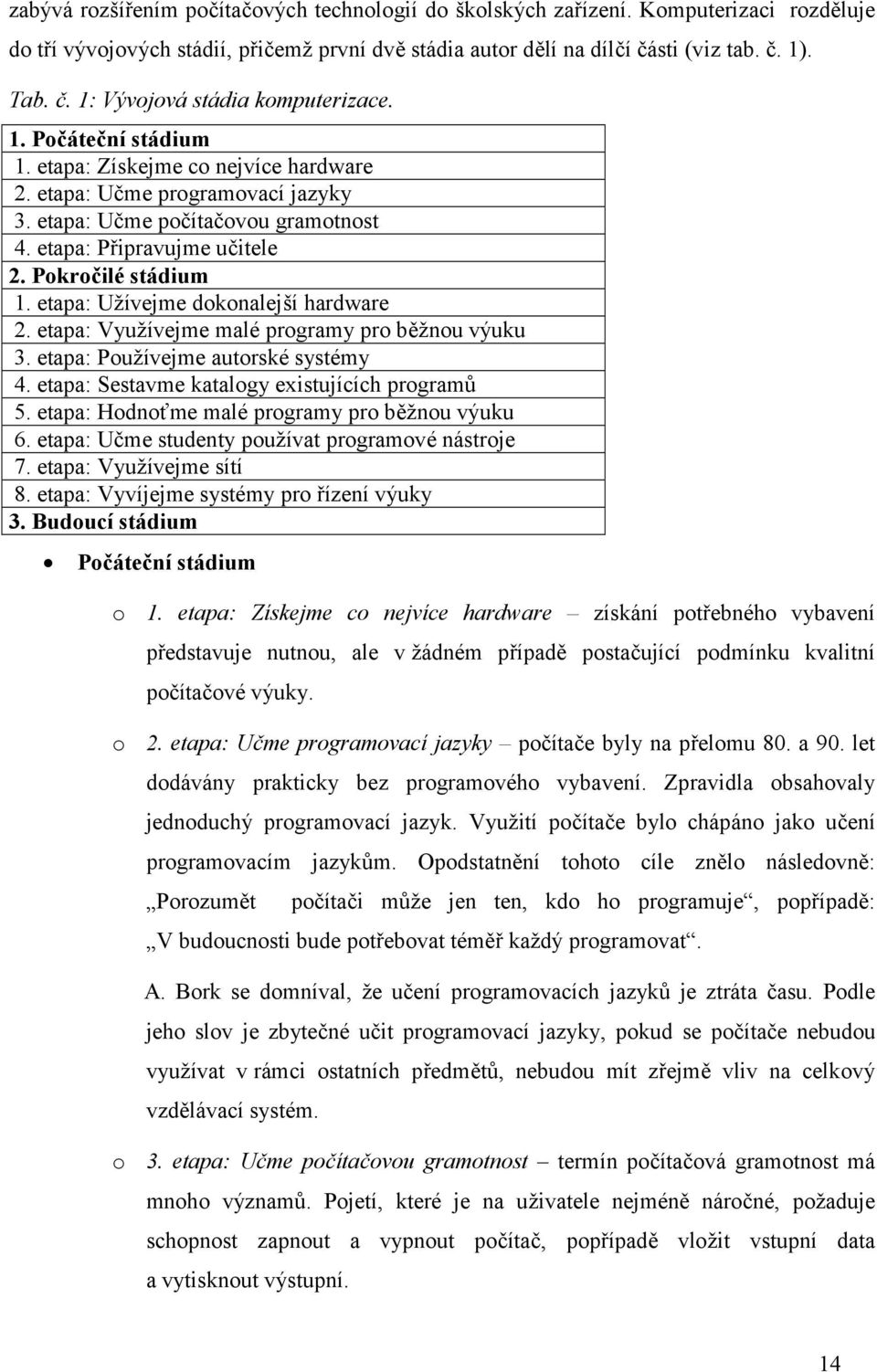 etapa: Užívejme dokonalejší hardware 2. etapa: Využívejme malé programy pro běžnou výuku 3. etapa: Používejme autorské systémy 4. etapa: Sestavme katalogy existujících programů 5.