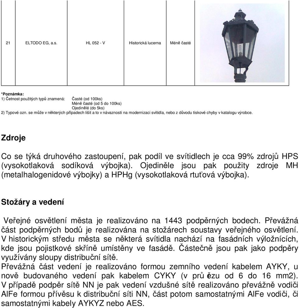 Zdroje Co se týká druhového zastoupení, pak podíl ve svítidlech je cca 99% zdroj HPS (vysokotlaková sodíková výbojka).